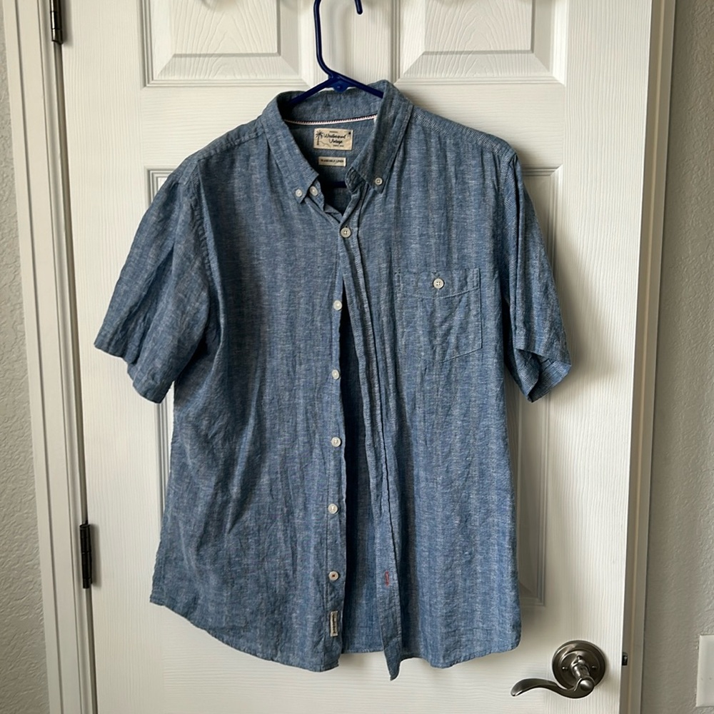 Weatherproof vintage washable linen button down shirt